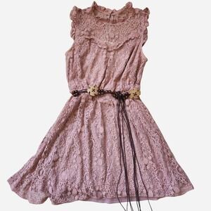 Monteau sleveless lace mini dress with ruffles mauve pink Festival cottage boho